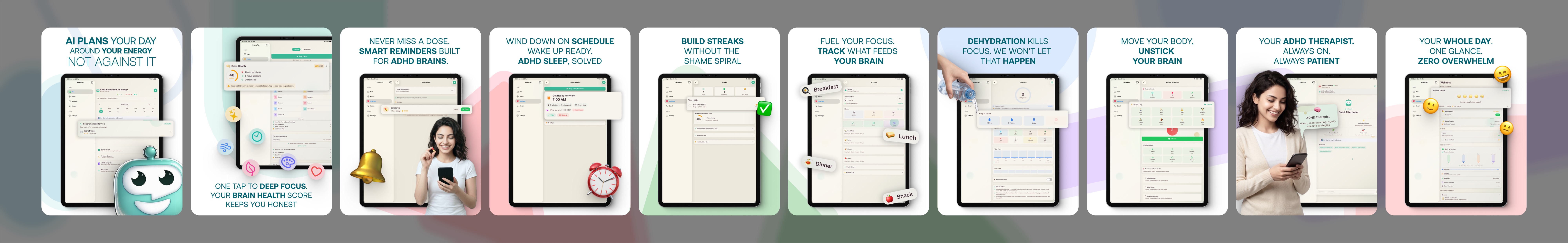 ConvoAct iPad Pro presentation — all designed iPad screenshots side by side
